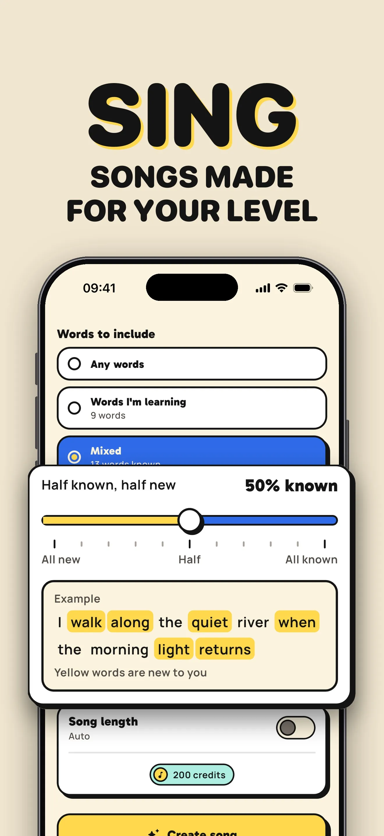 Sing songs made for your level