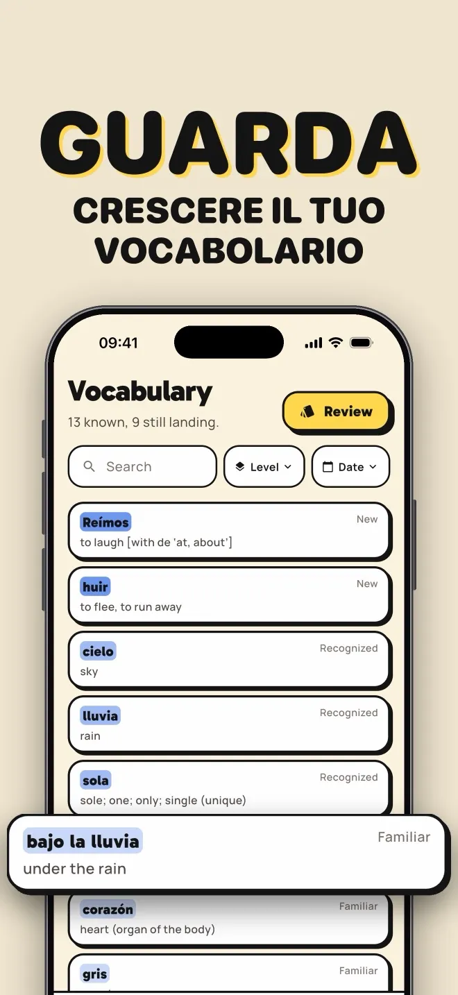 Guarda crescere il tuo vocabolario